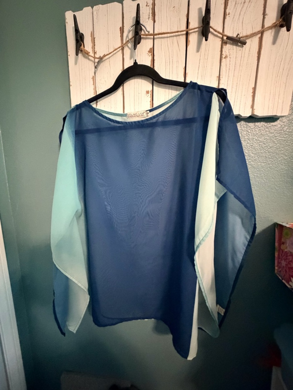 Lightweight Blue Ombre Sheer Blouse